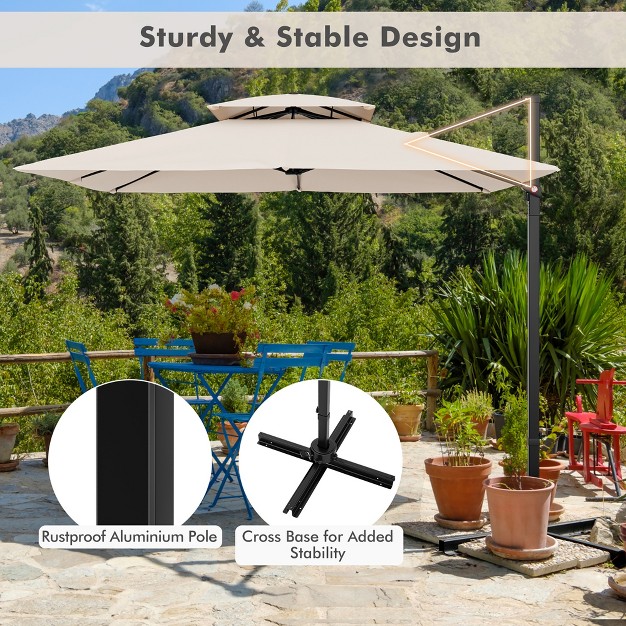 Tangkula Patio 9 5ft Square Cantilever Offset Umbrella Double Vented 360 Heavy Duty