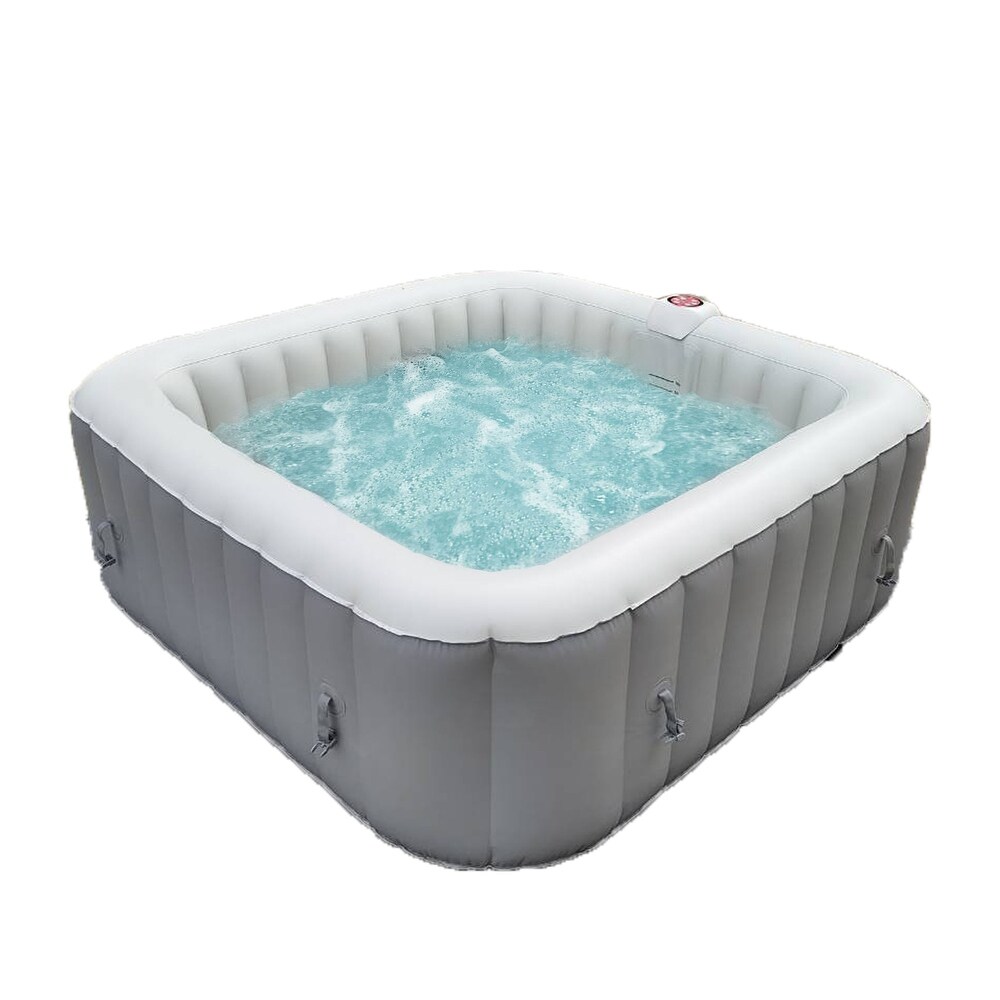 ALEKO Square Inflatable Jetted 6 Person Hot Tub Spa With Cover   Gray