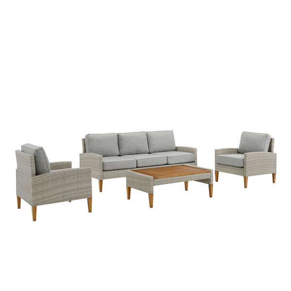 Capella Gray Outdoor Wicker Sofa Set with Coffee Table， Sofa and 2 Chair