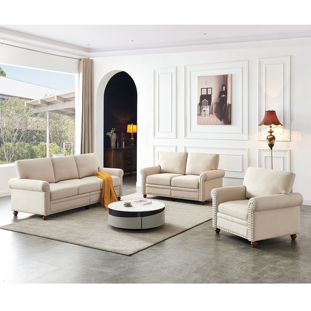 Stylish Linen Fabric Sectional Sofa with Storage and Sturdy Structure