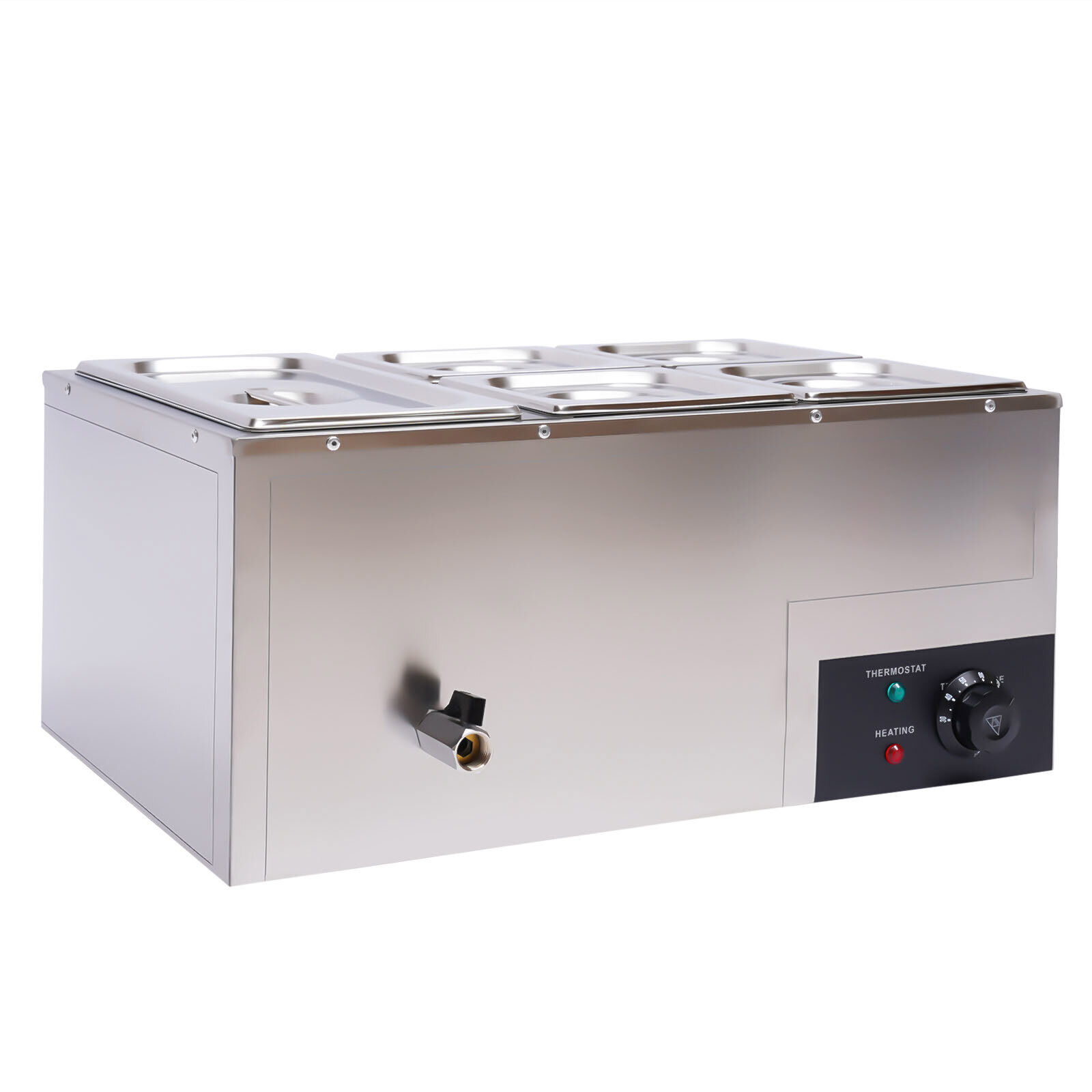 Commercial Food Warmer with 5-Pan Stainless Steel Steam Table Energy-efficient Electric Food Warmer with Lid Heat Retention and Large Capacity for Restaurant Food Warmer Electric Food Warmer