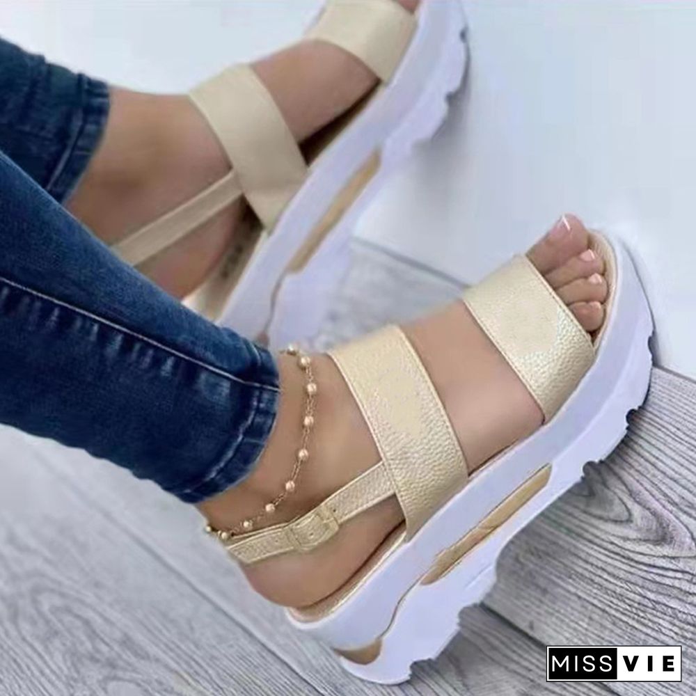 Women Shoes Spring Summer Sandals Peep Toe Shoes For Women Retro Women's Shoes Lightweight Sandals Platform Solid Color Footwear