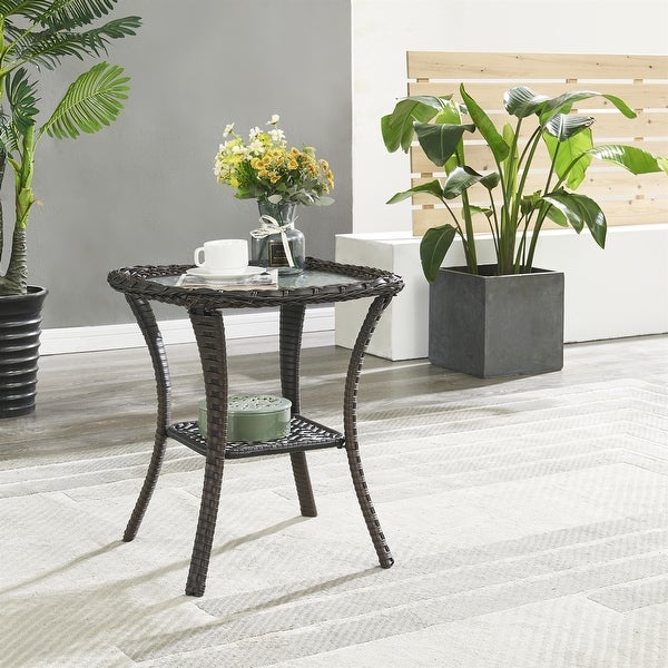 Outdoor Wicker Side Table Patio Rattan Furniture Table