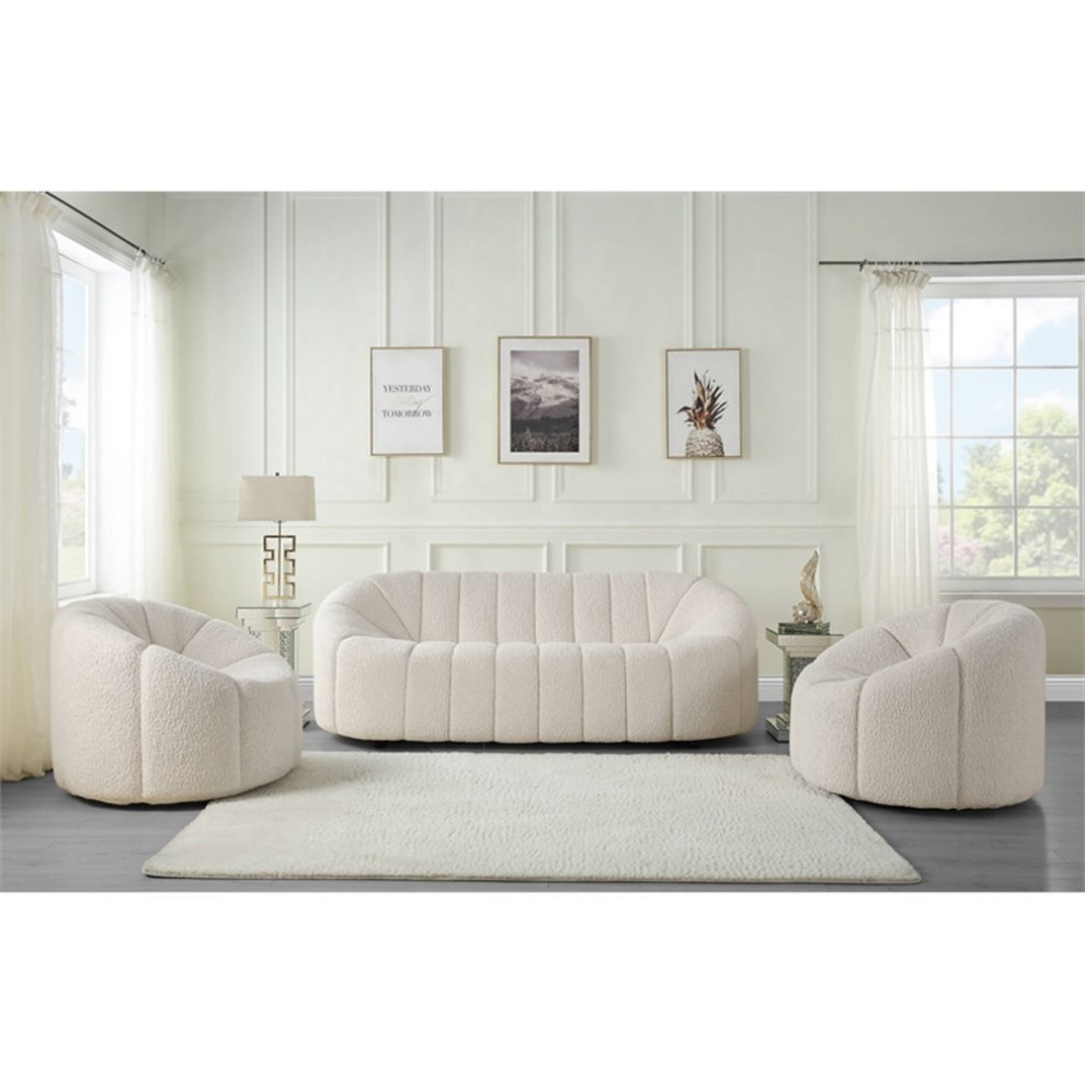 ACME Osmash Wooden Frame Sofa in White Teddy Sherpa   Transitional   Sofas   by Homesquare  Houzz