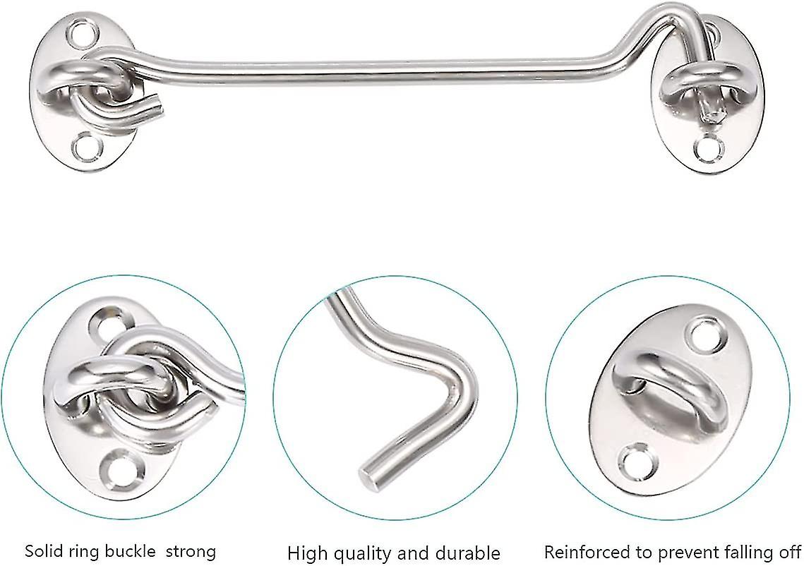 2pcs Cabin Hook，door Latch Hook，silver Stainless Steel Door Hook Lock，with Mounting Screws(15cm)