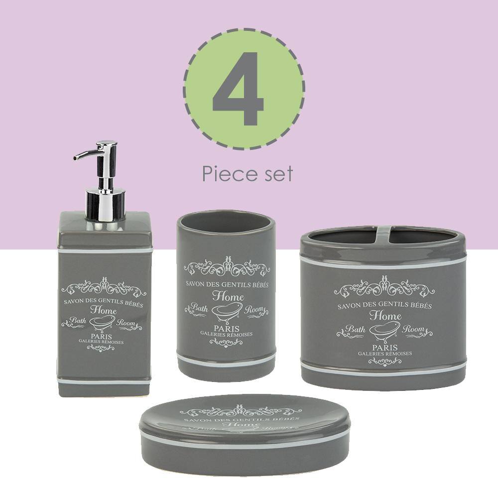 Home Basics 4-Piece Paris Bath Accessory Set in Grey HDC51917