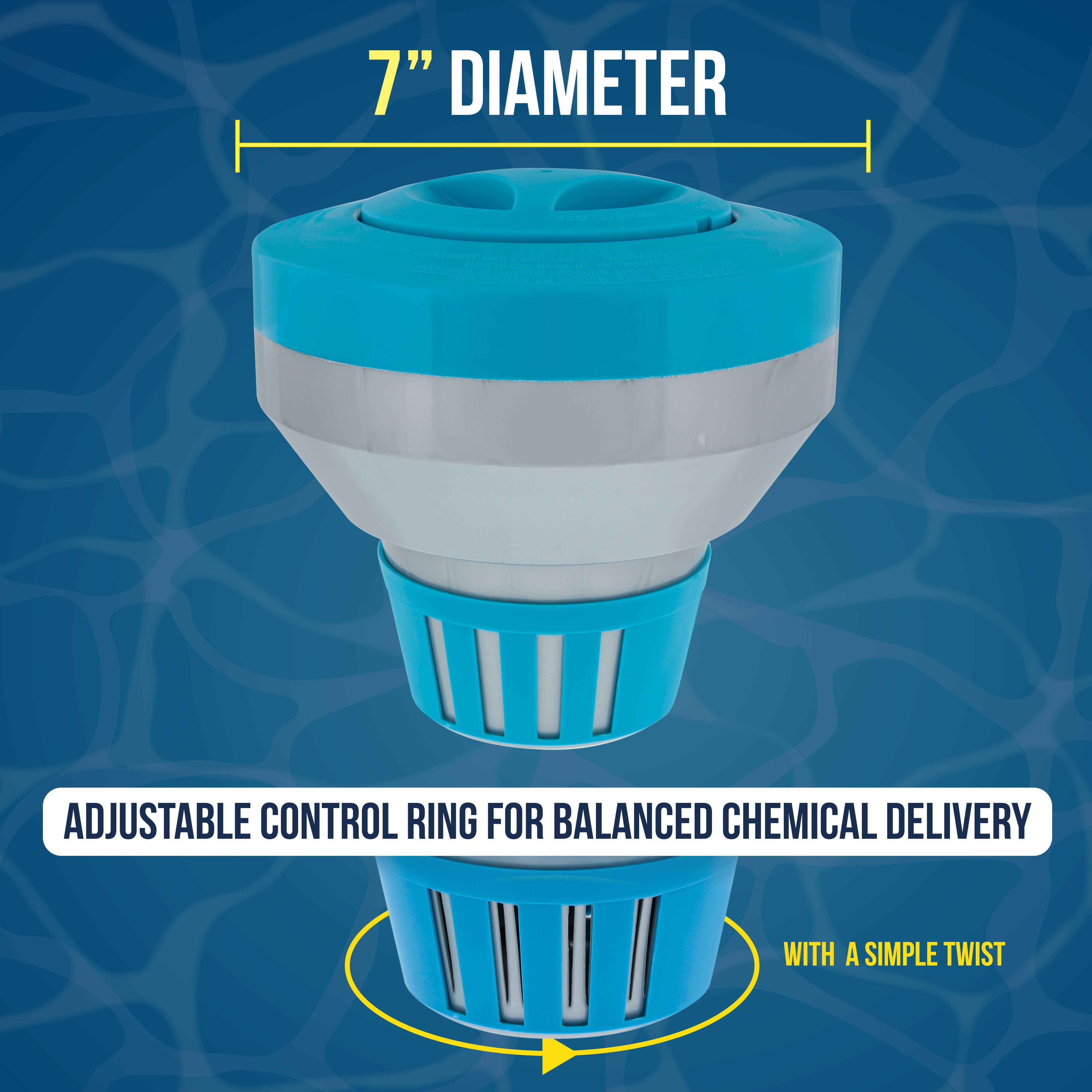 U.S. Pool Supply Deluxe Pool Chlorine Floater Dispenser - 3" Tablets, 7" Diameter - Inground & Above Ground Swimming Pools - Large Floating Chlorinator, Adjustable Flow for Balanced Chemical Delivery