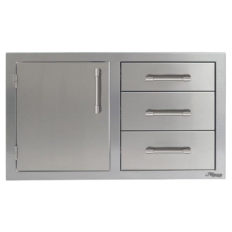 Alfresco 32-Inch Stainless Steel Left-Hinged Soft-Close Door and Triple Drawer Combo