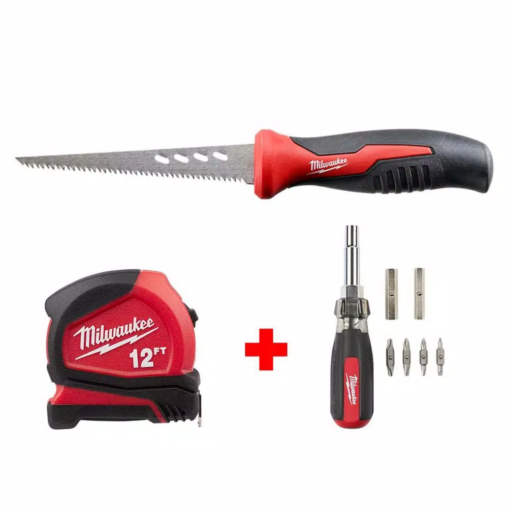 Milwaukee 6 in. Fixed Jab Saw and 12 ft. Compact Tape Measure and 13-in-1 Multi-Tip Cushion Grip Screwdriver Hand Tool Set and#8211; XDC Depot