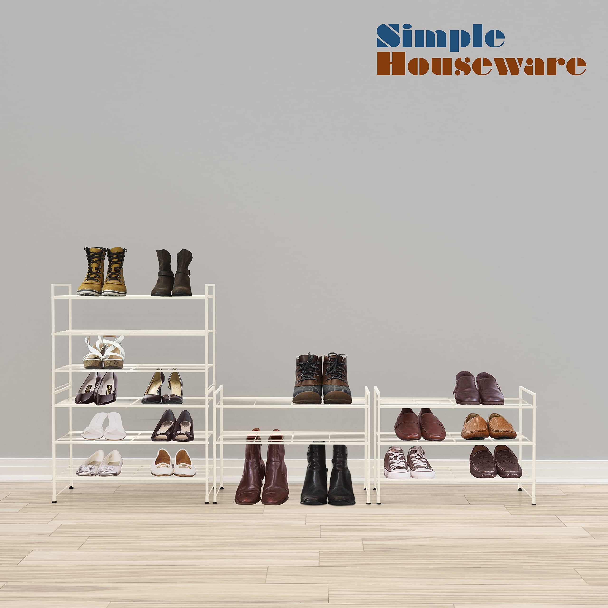 SimpleHouseware 3-Tier Stackable Shoes Rack Storage Shelf， White