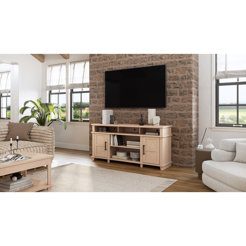 Bridgevine Home Deer Valley 65 Inch TV Stand Console for TVs up to 75 inches  No Assembly Required  Hazelwood Finish