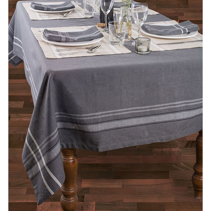 Chambray Gray and White French Stripe Pattern Round Tablecloth 70