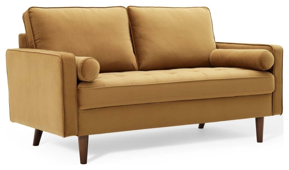 Valour Performance Velvet Loveseat Cognac   Loveseats   by Dot  ampBo  Houzz