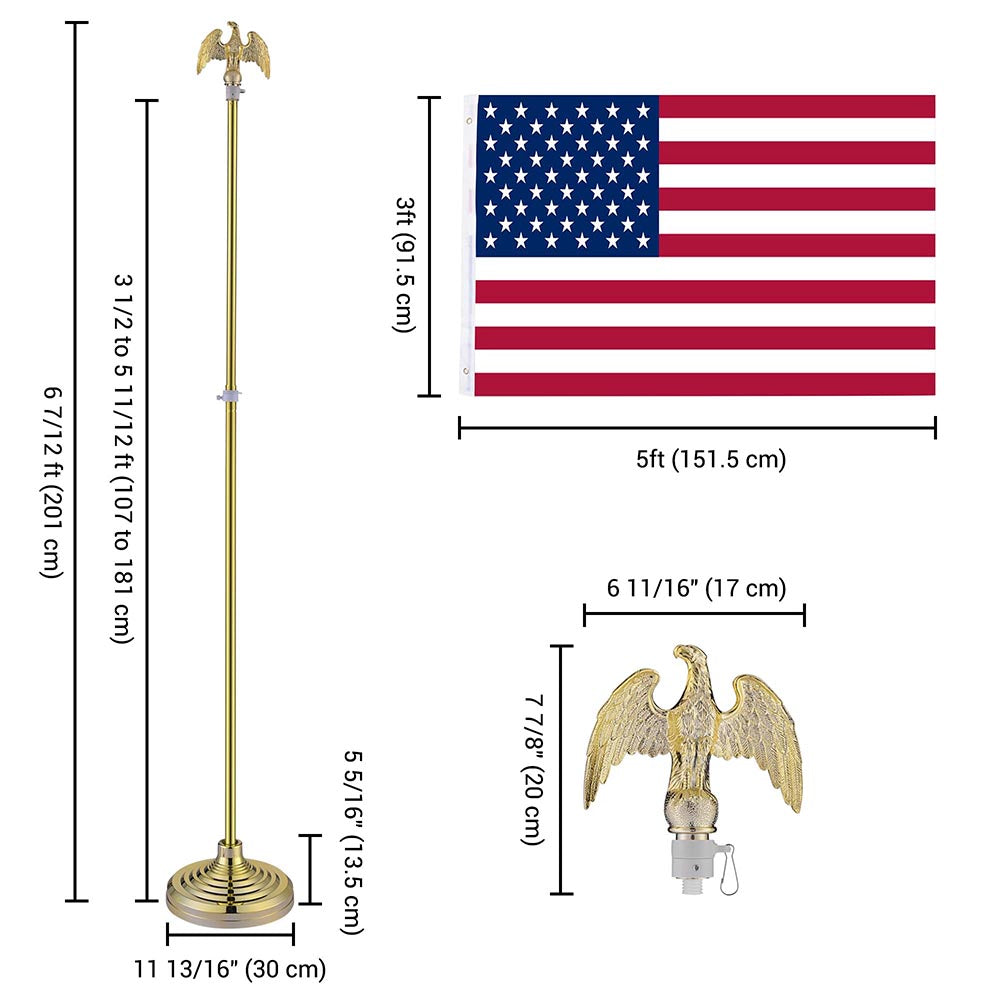 Yescom 8' Indoor Flagpole with Stand US Flag