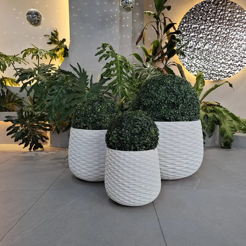 Supply Competitive Price Occident Popular Textured Round Fiberglass Mgo Indoor Cement Plant Pots Garden Decoration Concrete Flow