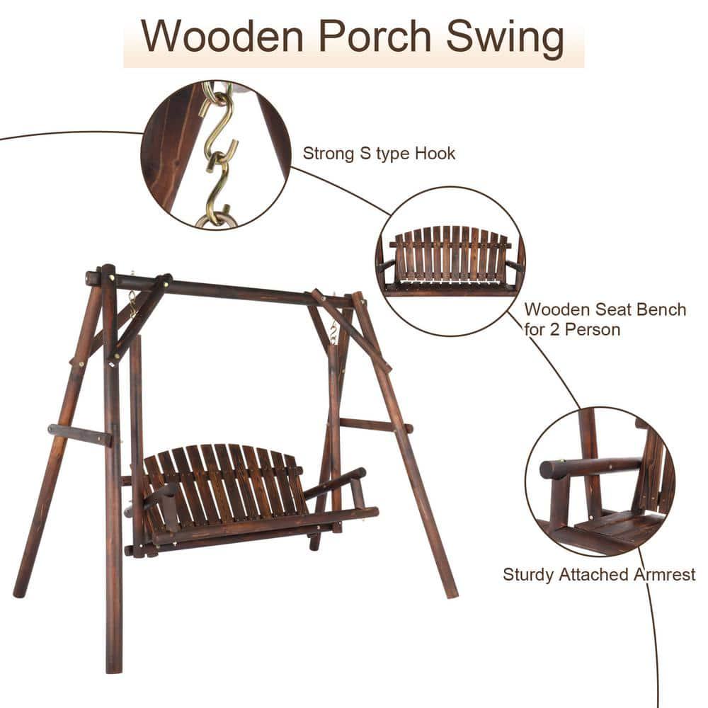 Karl home 78 in 2Person Carbonized Wood Patio Swing with Stand