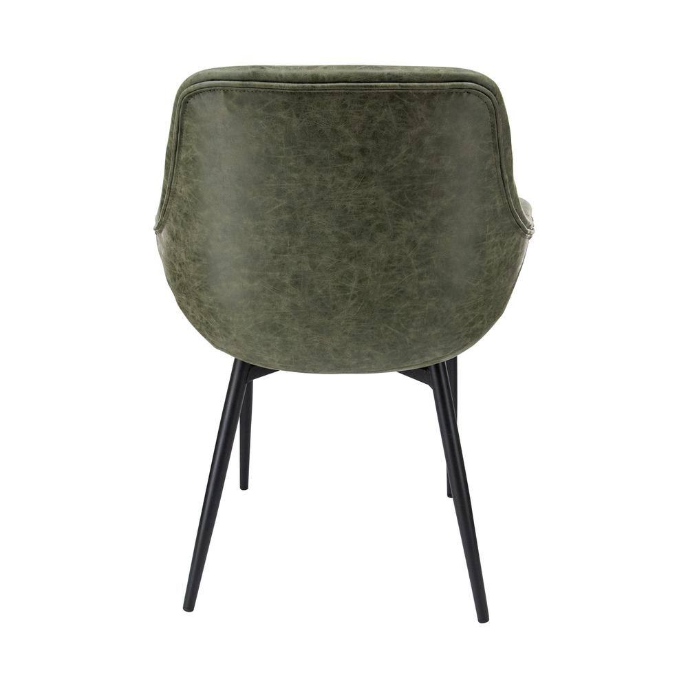 Leisuremod Markley Olive Green Modern Leather Dining Arm Chair with Black Metal Legs (Set of 2) EC26G2