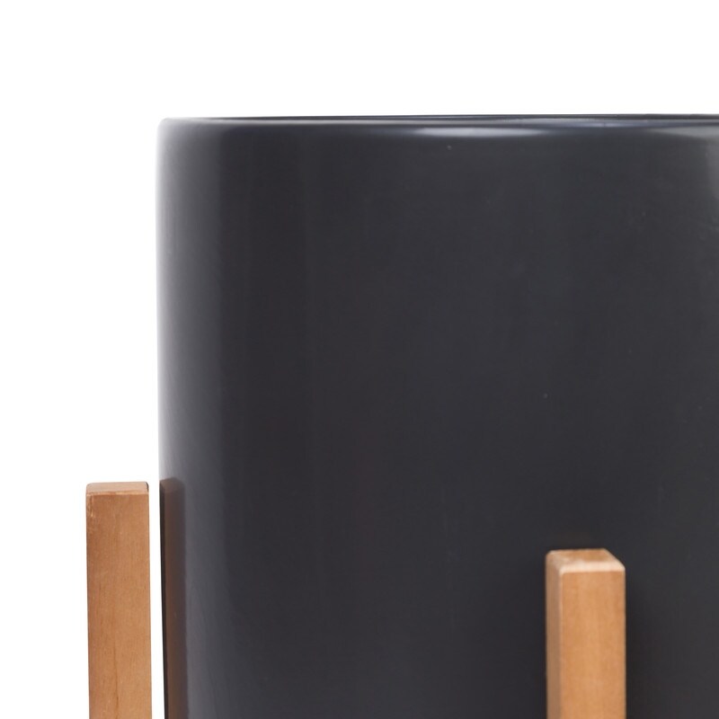 Liam Modern Ceramic Planter with Wood Legs