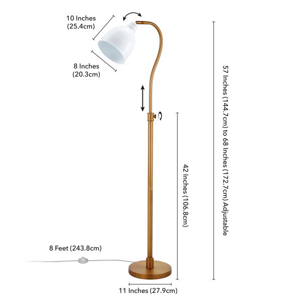 Vincent Adjustable/Arc Floor Lamp with Metal Shade in Brass/Matte White/Matte White