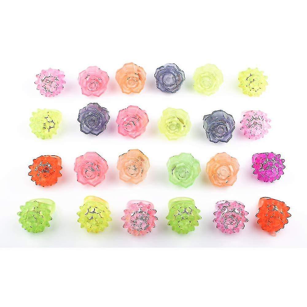 24pcs Flashing Led Ring， Strawberry And Rose Pattern， Bumpy Plastic Rings