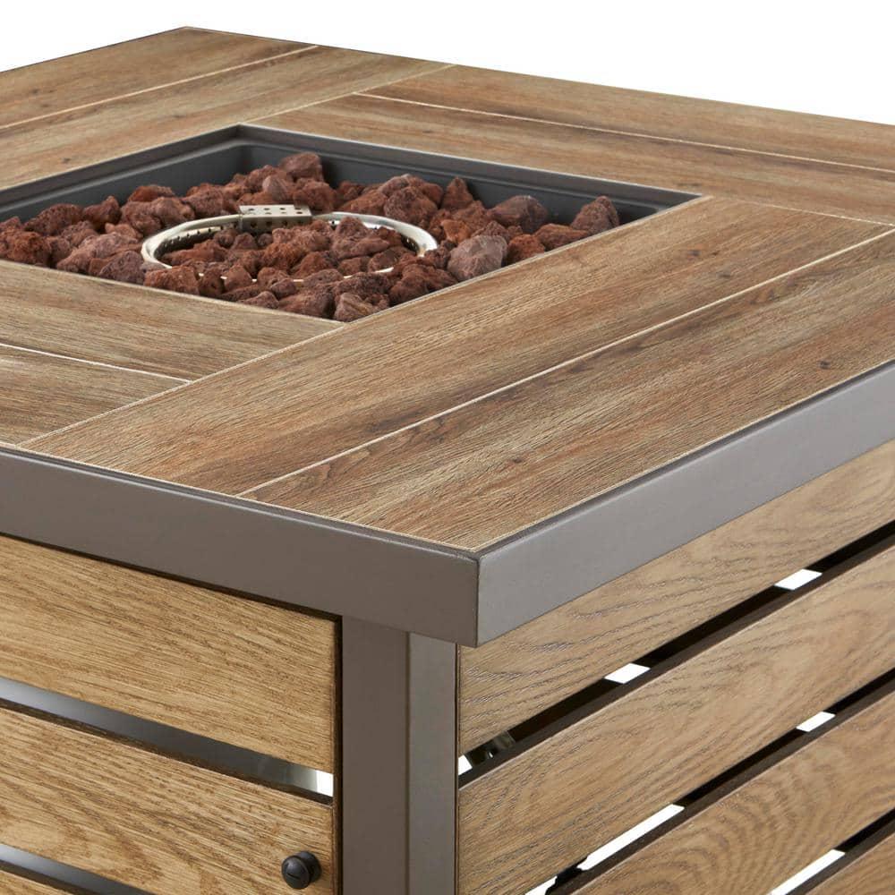 Hampton Bay Summerfield 44 in x 245 in Square Steel Gas Fire Pit with WoodLook Tile Top