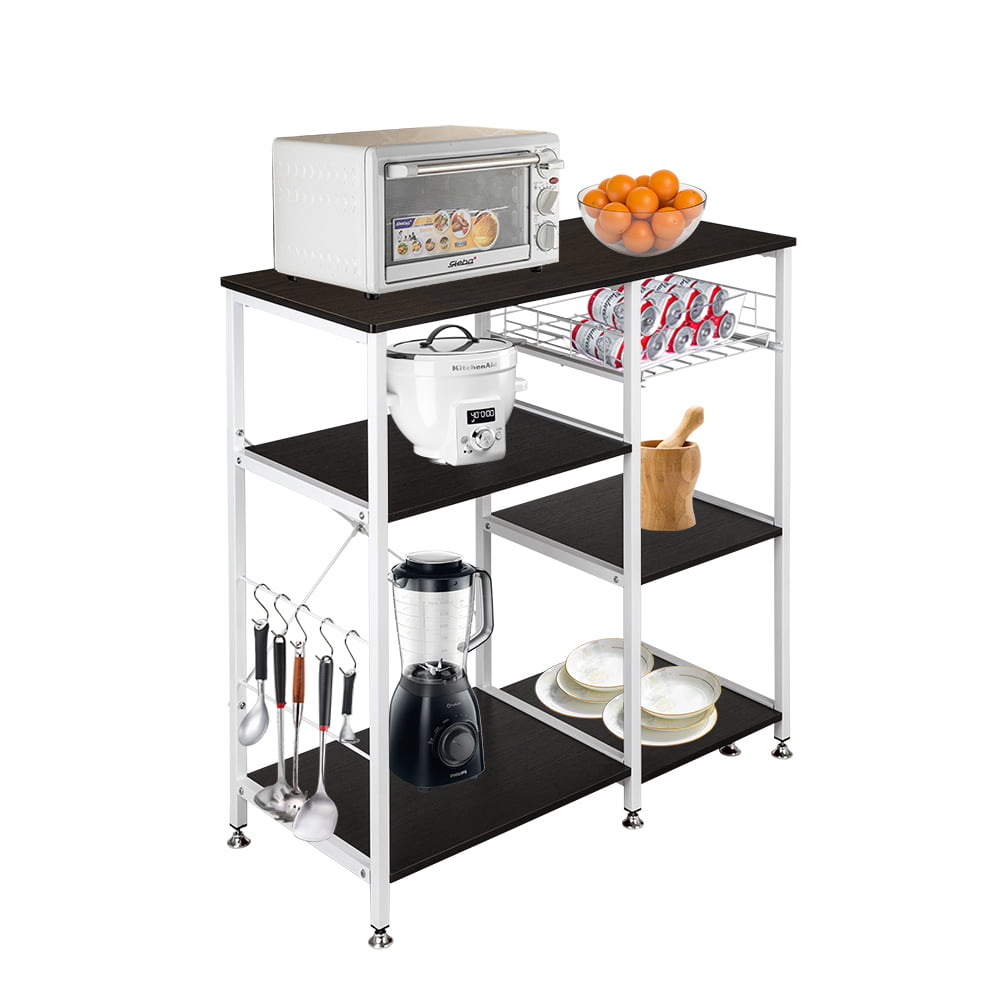 Kmowoo 35.5 Kitchen Baker's Rack Utility Storage Shelf Microwave Stand 3-Tier 3-Tier Table For Spice Rack Organizer Workstation Dark Brown