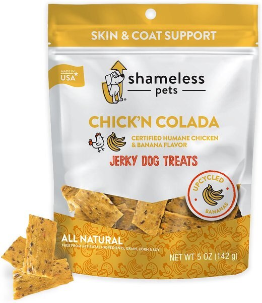 Shameless Pets Chick'n Colada Recipe Jerky Dog Treats， 5-oz bag