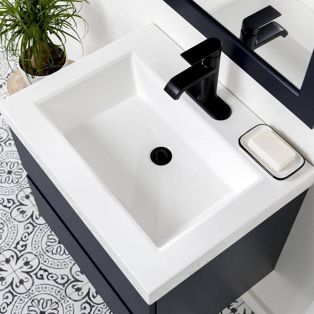 Domani Rawlins 24.5 in. W x 18.75 in. D Floating Bath Vanity in Deep Blue with Cultured Marble Vanity Top in White B24X20289