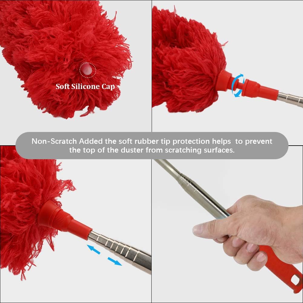 DELUX Microfiber Extendable Feather Duster with 100 inches Extra Long Pole, Bendable Head & Long Handle Dusters for Cleaning Ceiling Fan, High Ceiling, Blinds, Furniture & Cars