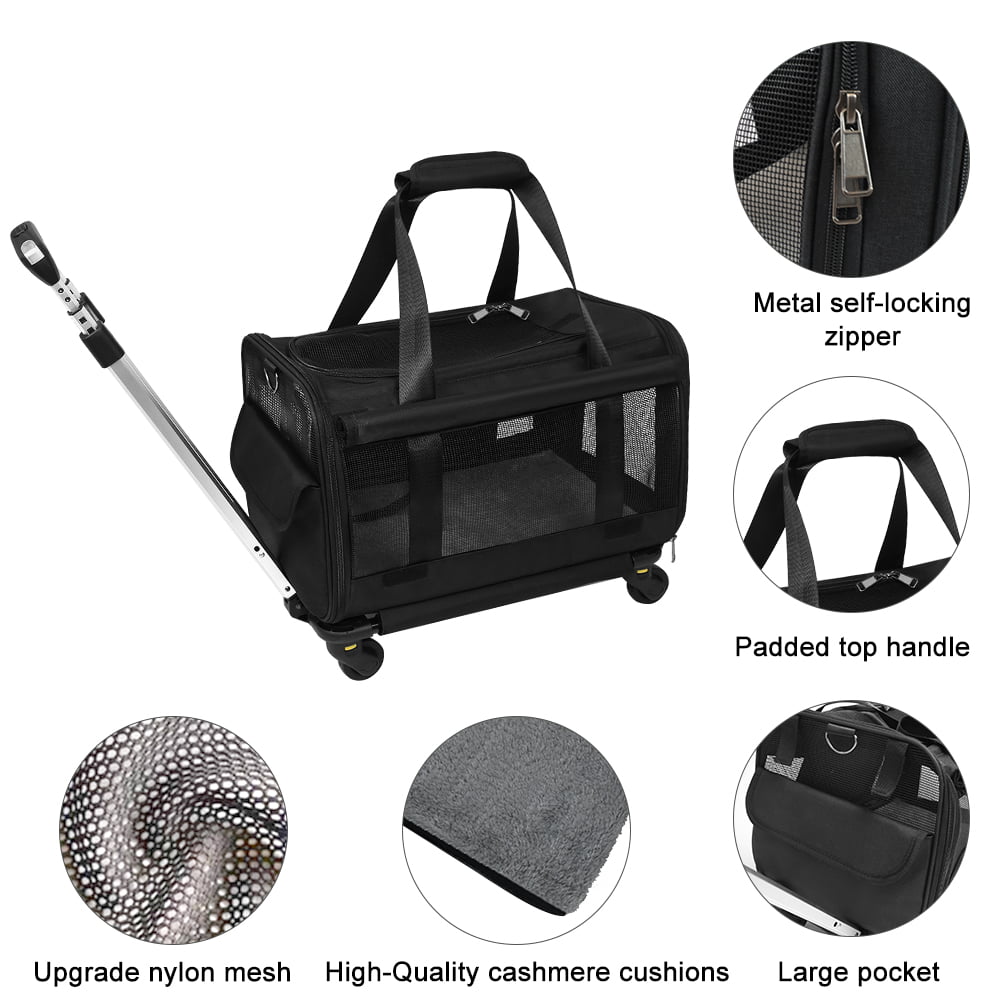 ELEGX Airline Approved Pet Rolling Carrier with Wheels for Pets up to 18 Pounds，Pet Rolling Carrier with Durable Handle and Flexible Wheels，Breathable Durable Mesh Panels