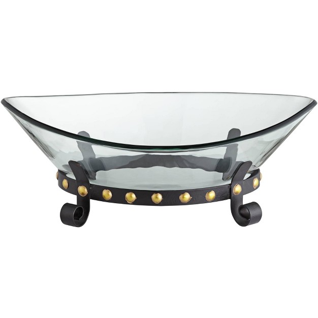 Wide Decorative Glass Bowl With Studded Base