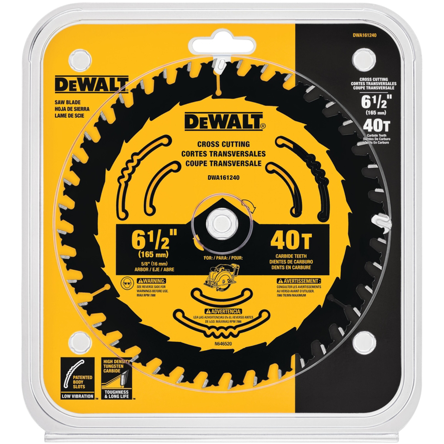 DW 6-1/2 in. D X 5/8 in. Tungsten Carbide Circular Saw Blade 40 teeth 1 pk