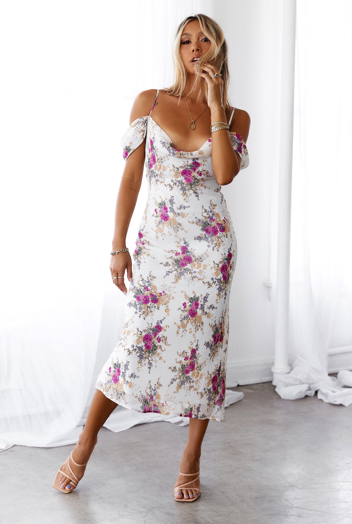 HELLO MOLLY Sunset At Dawn Midi Dress Cream