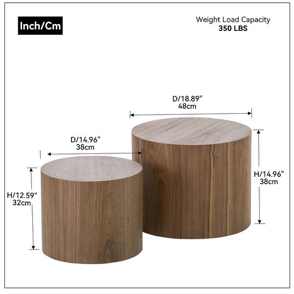 MDF Nesting Table Set Of 2， Handcraft Round Coffee Table for Iving Room/Leisure Area， Space-Saving， Versatility