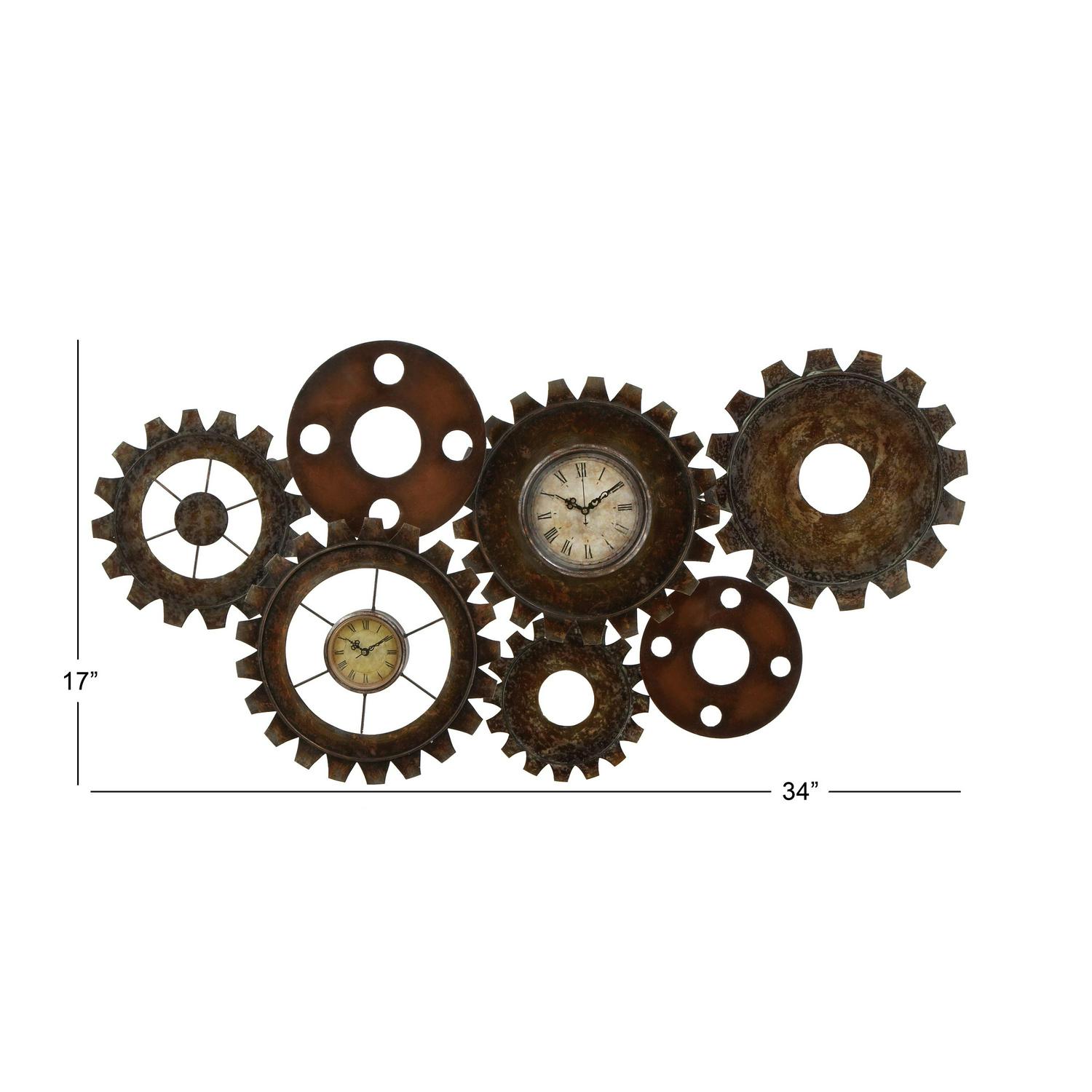 DecMode 17 x 34 In. Brown Metal Industrial Wall Clock