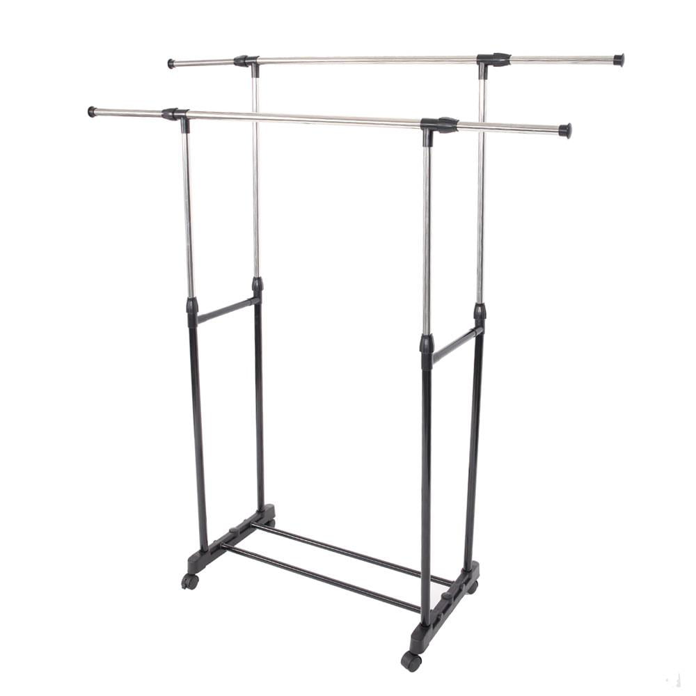 Zimtown Adjustable Double Rod Garment Rack Rolling Bar Rail Rack Clothes Hanger Shoes