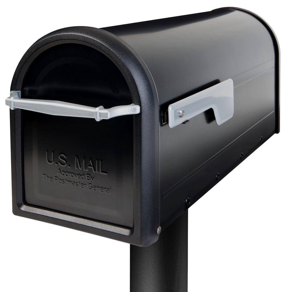 Architectural Mailboxes Chadwick Black Medium Steel Post Mount Mailbox with Nickel Handle and Flag 8950B-10