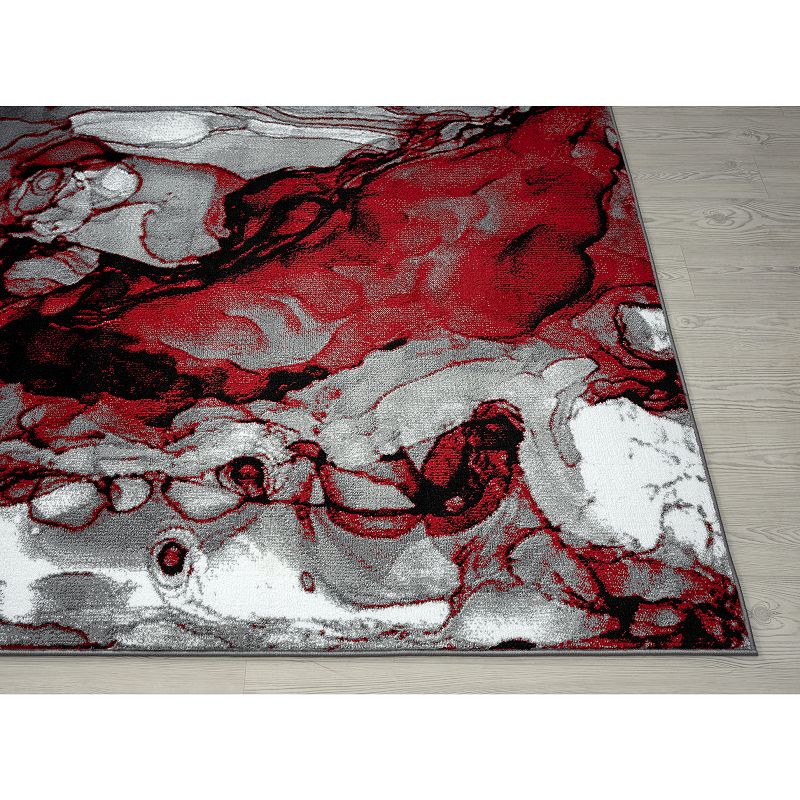 Abani Arto ART140D Abstract Liquid Marble Grey Red  Area Rug