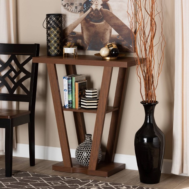 Boone Wood Console Table Walnut Brown Baxton Studio