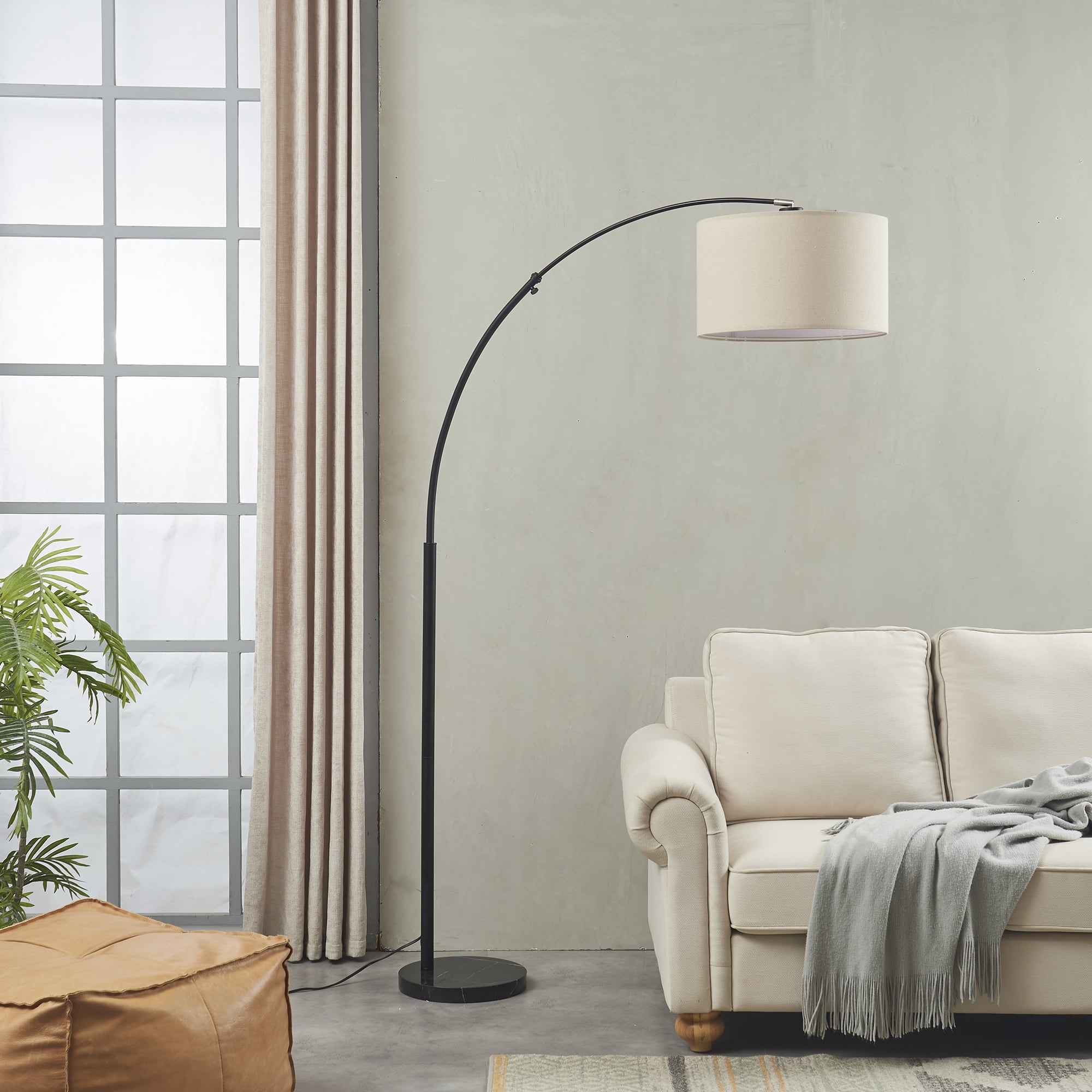 FENLO Finn - Arc Floor Lamp, Luxury Marble Base Floor Lamp for Living Room or Bedroom, Black