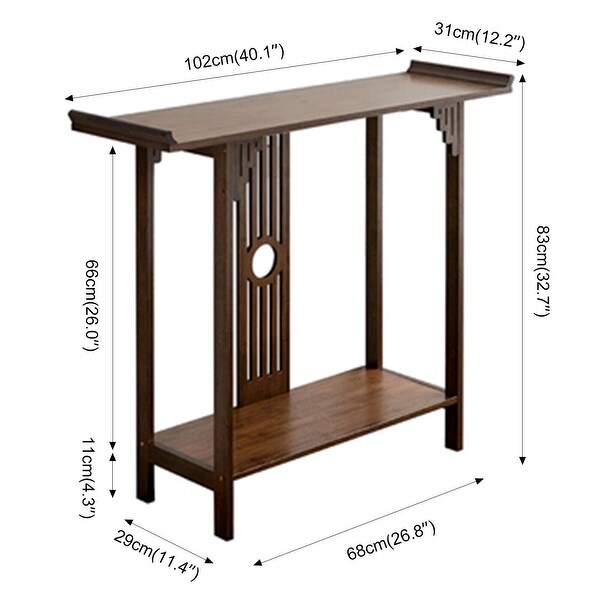 Bamboo Entryway Console Table with Lower Shelf