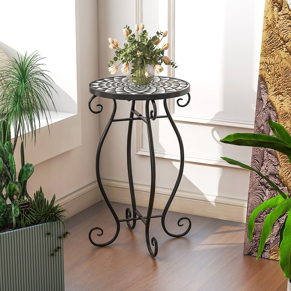 Costway Mosaic Outdoor Side Table  Round End Table with Weather   See Details