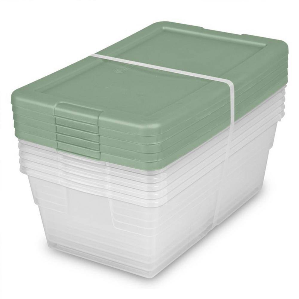 Sterilite 6 qt. Stackable Storage Tote Box Container with Crisp Green Lid in Clear 5-Pack 16439V06