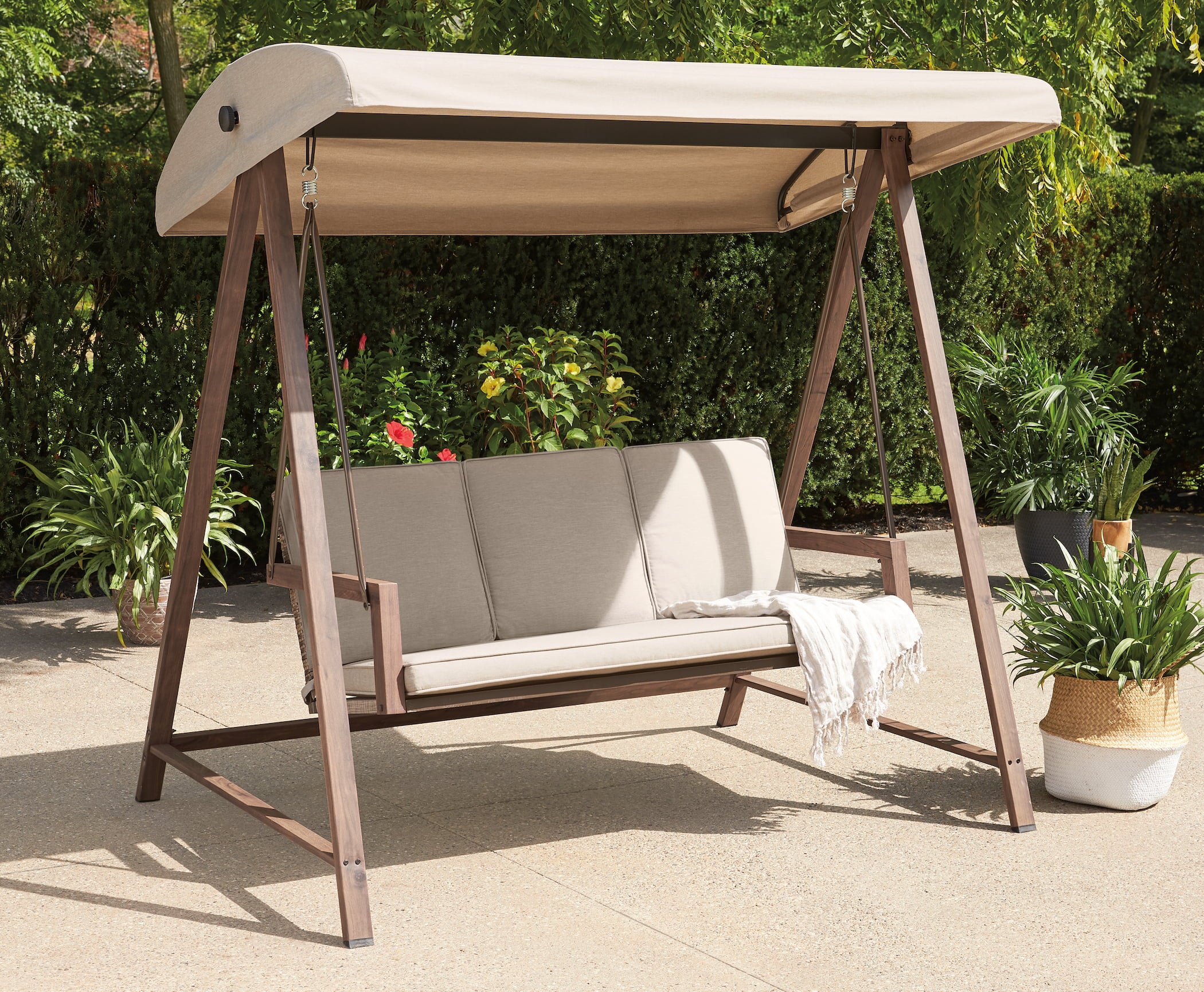 Better Homes & Gardens Willow Springs Canopy Steel Porch Swing - Brown and Tan