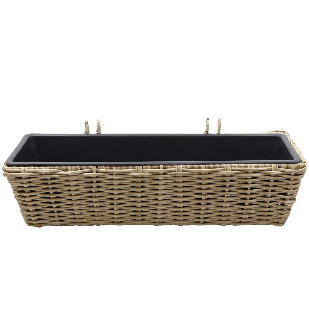 Sunnydaze Decor Sunnydaze Hanging Rectangle Polyrattan Rail Planter with Liner - Light Brown NHU-553