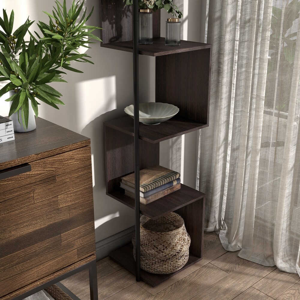 Furniture of America Linnea Modern 5 Tier Accent Corner Bookcase  Freestanding Display Bookshelf with Metal Post