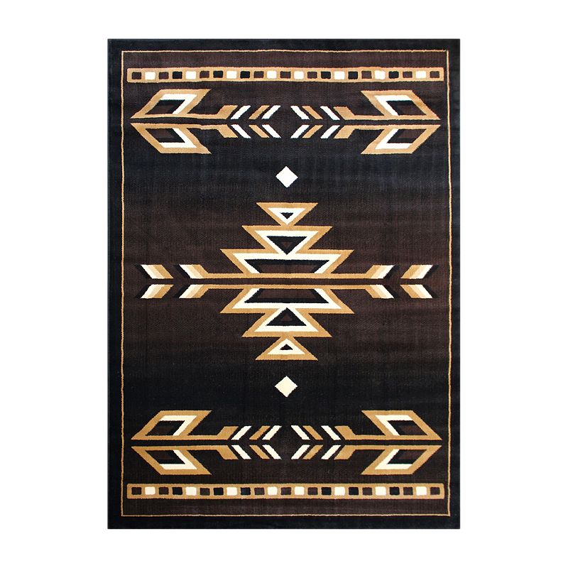 Masada Rugs Masada Rugs 4'x5' Southwest Native American Area Rug in Brown， Black， Beige and Ivory