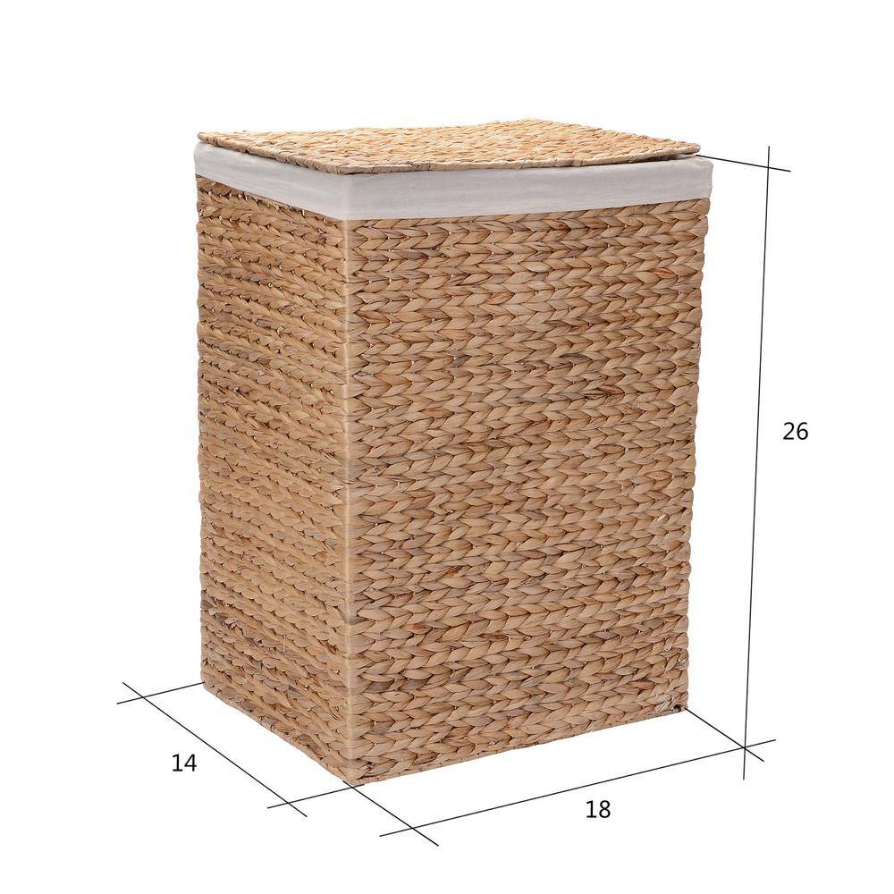 Villacera 26 in. H Portable Handmade Water Hyacinth Wicker Laundry Hamper with Lid in Natural (2-Pack) HWD020164