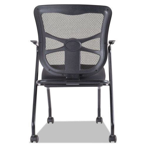 Alera Elusion Mesh Nesting Chairs， Padded Arms， Supports Up to 275 lb， Black， 2/Carton (EL4914)