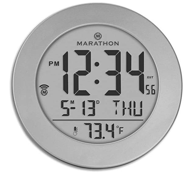 Marathon Round Atomic Alarm Clock With Push button Backlight Indoor Temperature amp 8 Time Zones